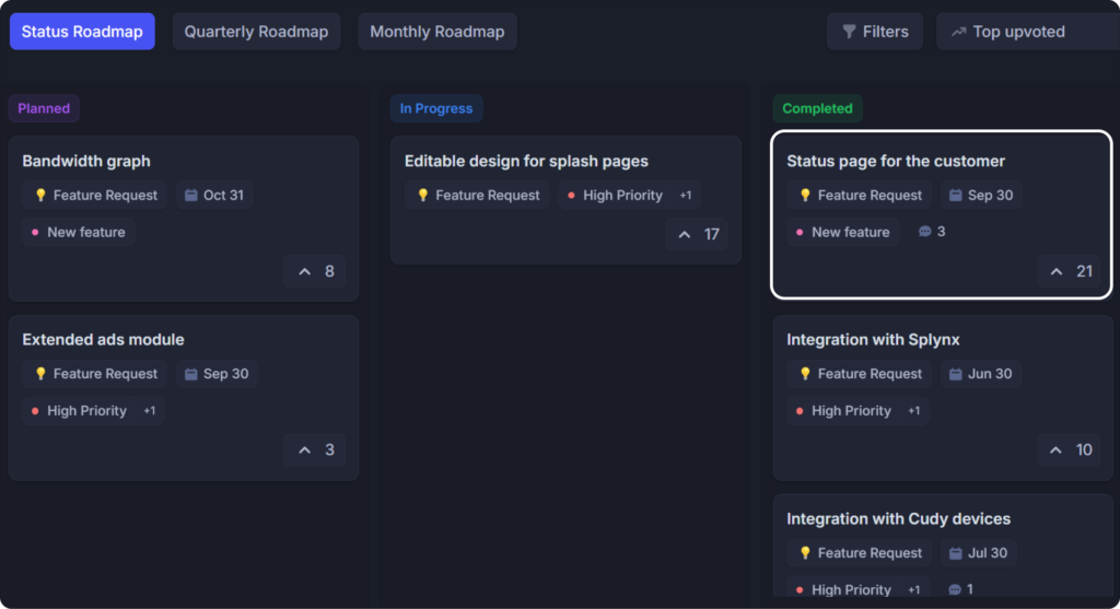 Customer status page for wi-fi data usage and vouchers limits