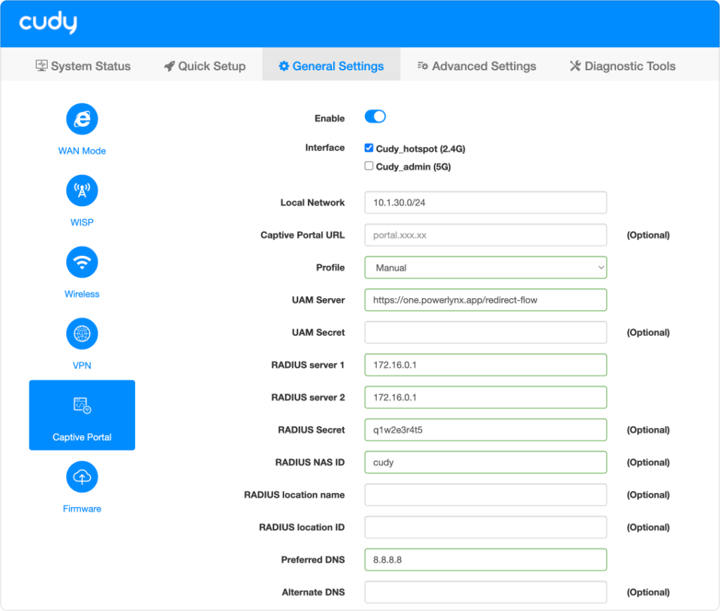 Setup Captive portal on Cudy