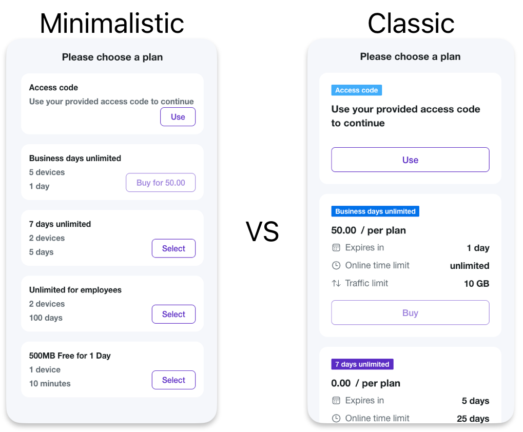 Classic and Minimalist layouts 