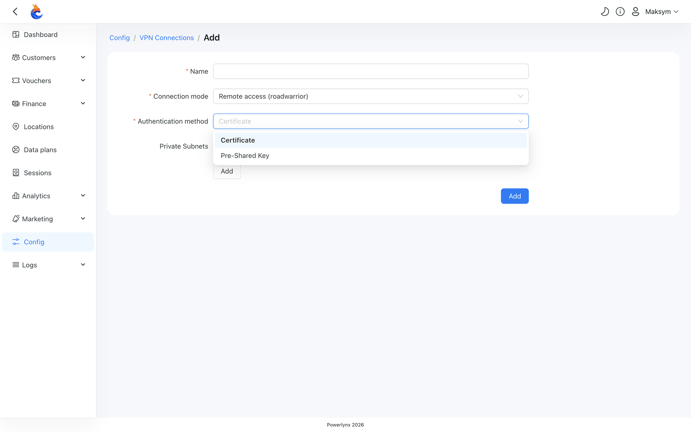 Choosing an authentication method — Certificate or Pre-Shared Key