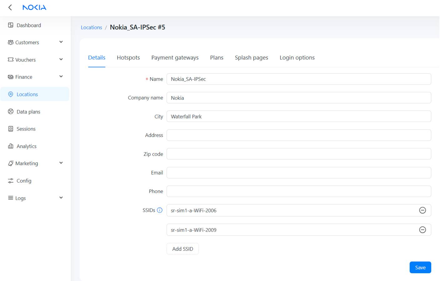 Location Hotspots Set Up for Nokia configuration in Powerlynx