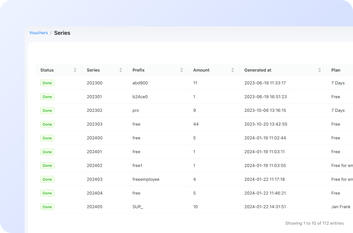 Voucher monitoring in Powerlynx
